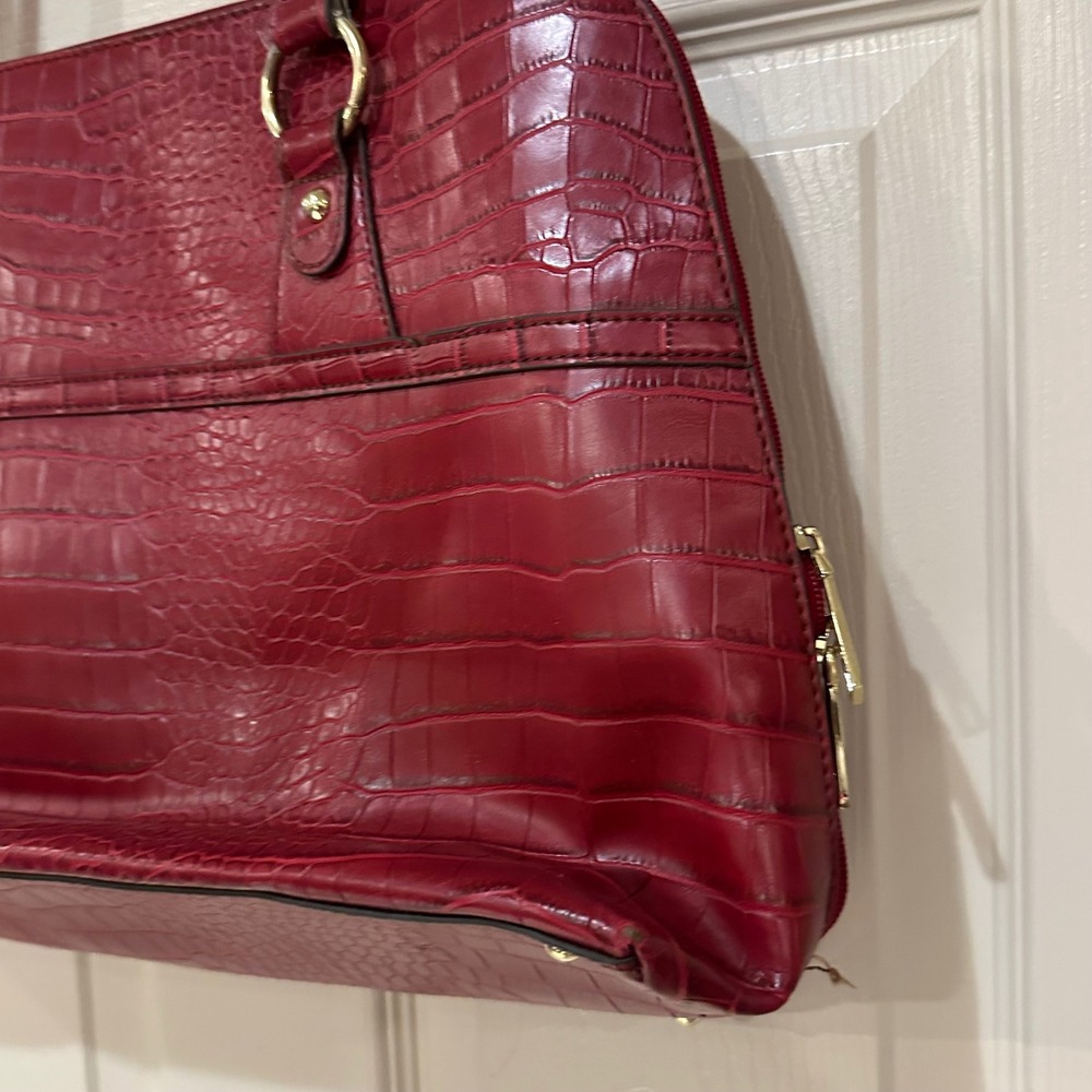 Liz Claiborne Red Croc Embossed Faux Leather Shoulder Bag Tote Organizer - Picture 6 of 12